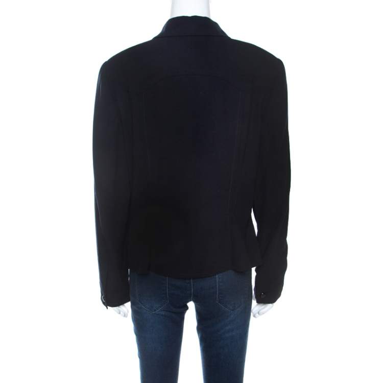 Pre Owned Escada Navy Blue Wool Crepe Tailored Jacket L 