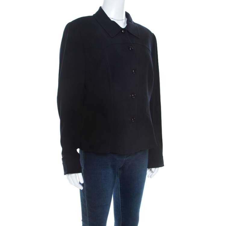 Pre Owned Escada Navy Blue Wool Crepe Tailored Jacket L 