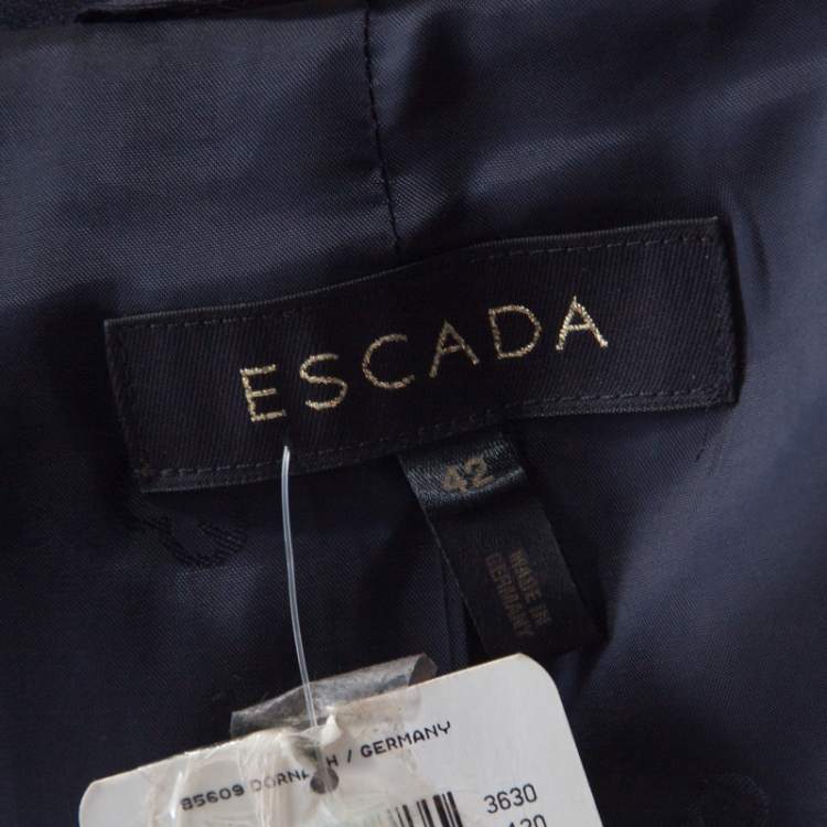 Pre Owned Escada Navy Blue Wool Crepe Tailored Jacket L 
