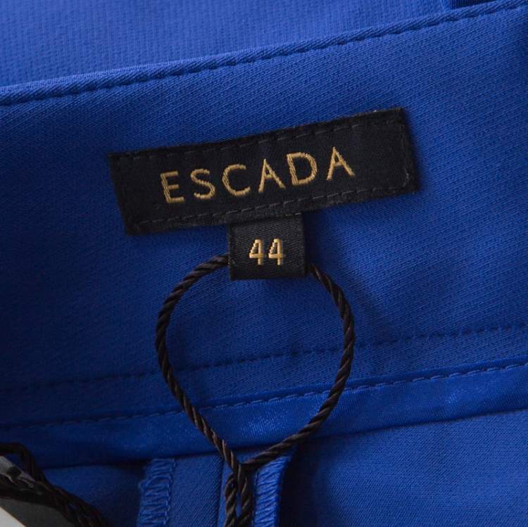 Pre Owned Escada Cobalt Blue Stretch Crepe Waist Buckle Detail Tapered Pants XL 
