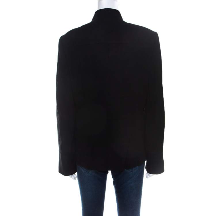 Pre Owned Escada Black Wool Crepe Chain Detail Stand Collar Jacket L 