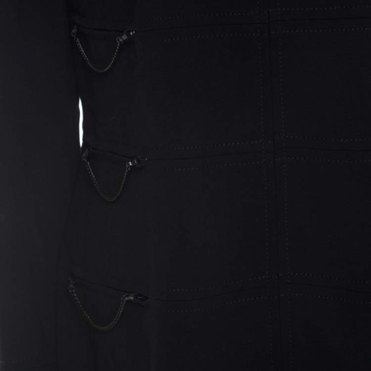 Pre Owned Escada Black Wool Crepe Chain Detail Stand Collar Jacket L 