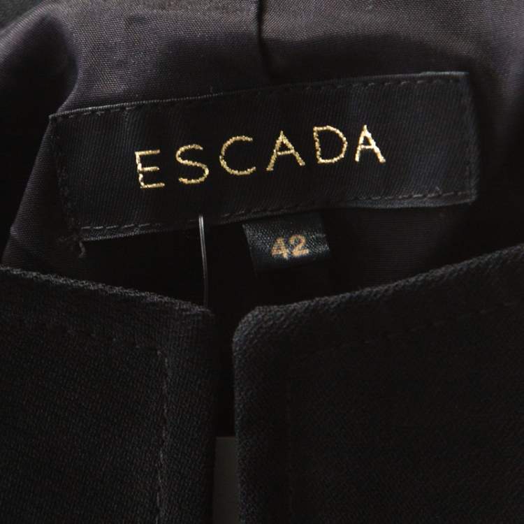 Pre Owned Escada Black Wool Crepe Chain Detail Stand Collar Jacket L 