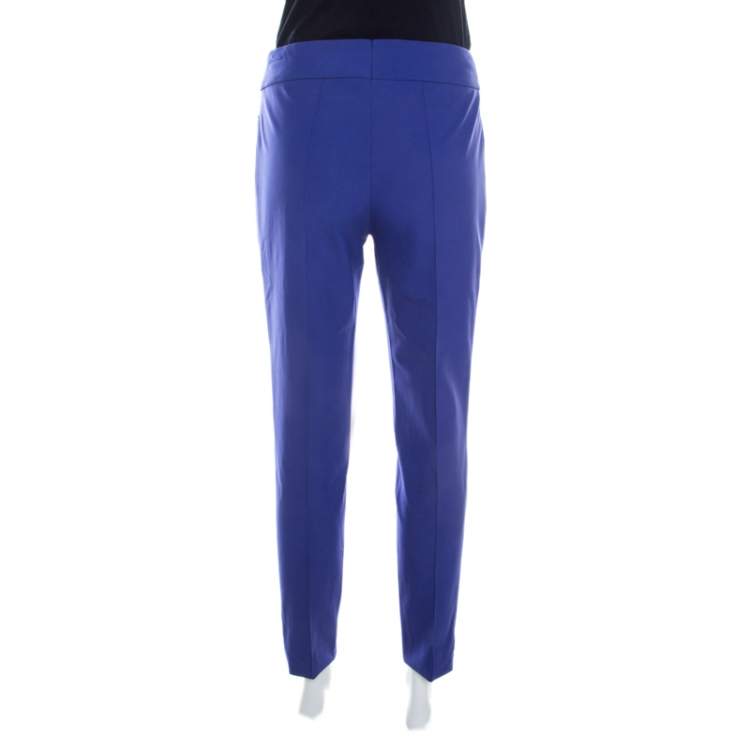 Pre Owned Escada Dark Blue Stretch Crepe Buckle Detail Pants M