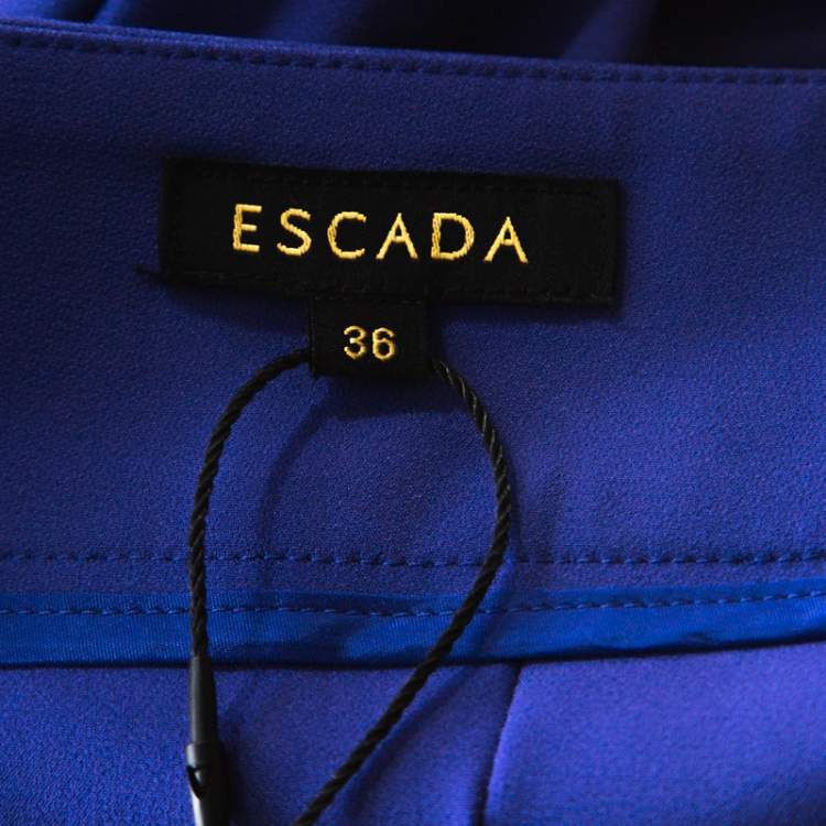 Pre Owned Escada Dark Blue Stretch Crepe Buckle Detail Pants M