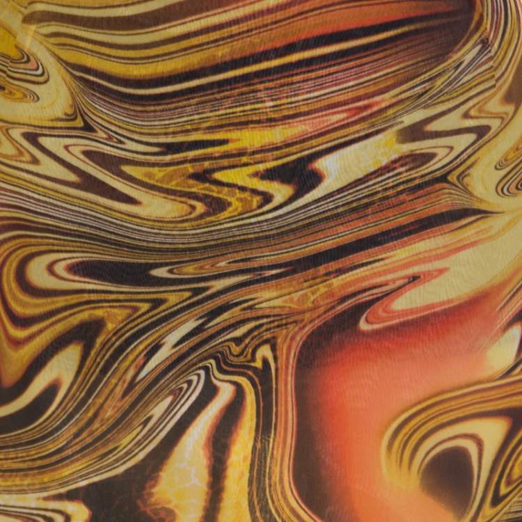 Pre Owned Escada Silk Chiffon Yellow Abstract Print Sheer Hem Skirt M 