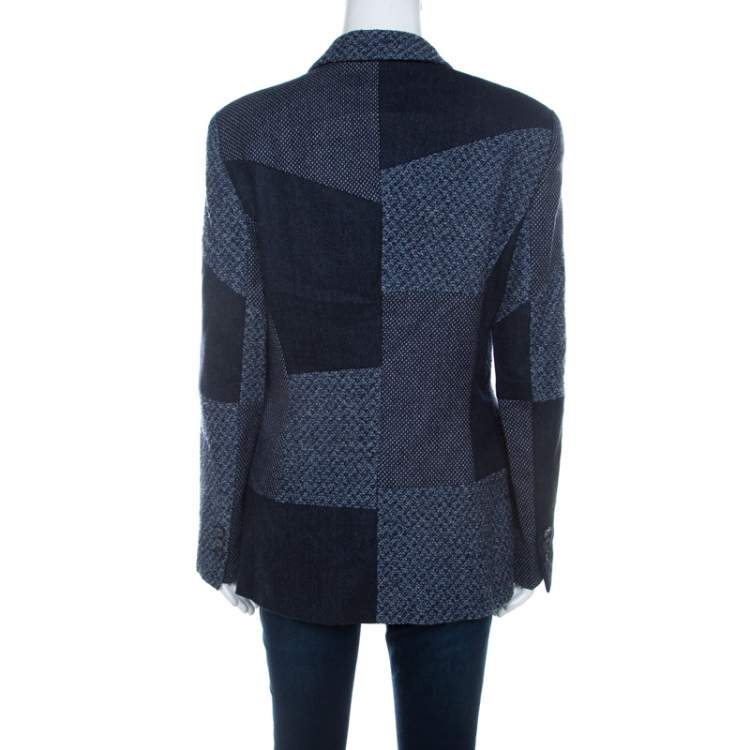 Pre Owned Escada Navy Blue Wool Blend Patchwork Blazer M 