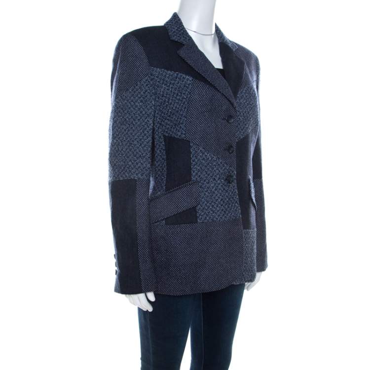 Pre Owned Escada Navy Blue Wool Blend Patchwork Blazer XL 