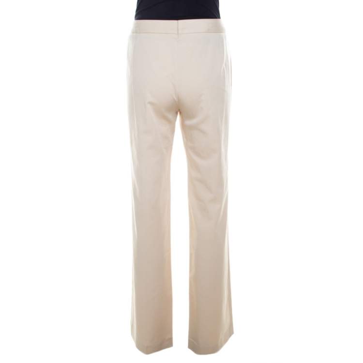 Pre Owned Escada Beige Cotton Flat Front Straight Fit Trousers M 