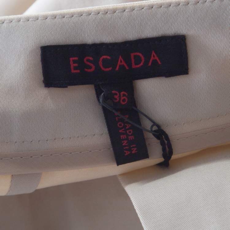 Pre Owned Escada Beige Cotton Flat Front Straight Fit Trousers M 
