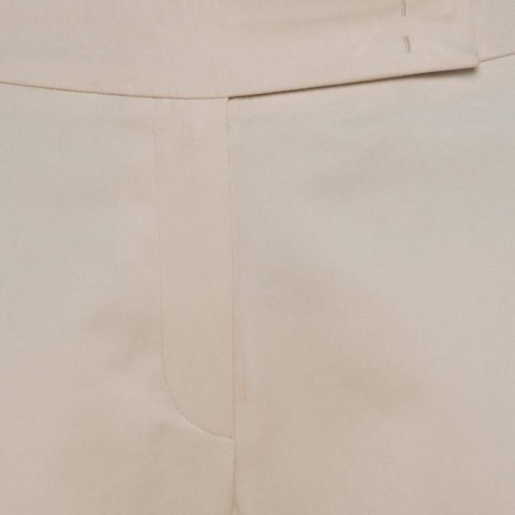 Pre Owned Escada Beige Cotton Flat Front Straight Fit Trousers M 