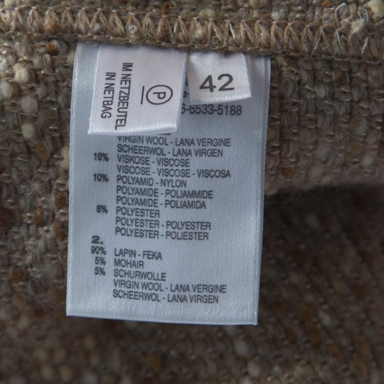 Pre Owned Escada Beige Wool Tweed Double Breasted Belted Jacket L
