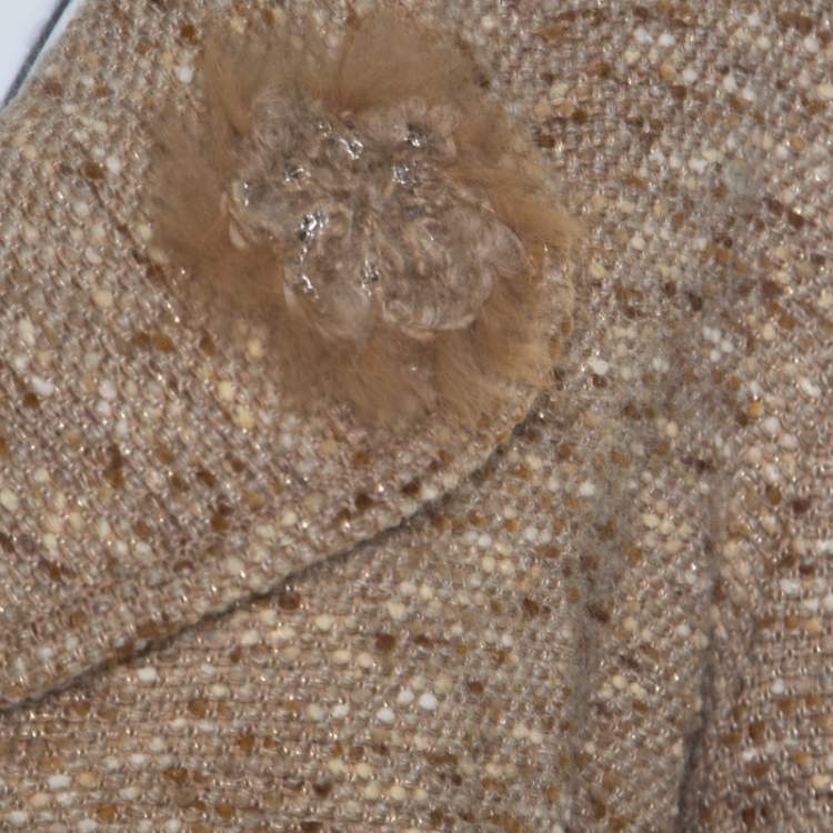 Pre Owned Escada Beige Wool Tweed Double Breasted Belted Jacket L