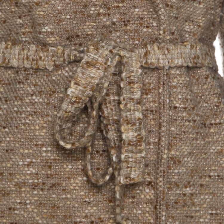 Pre Owned Escada Beige Wool Tweed Double Breasted Belted Jacket L