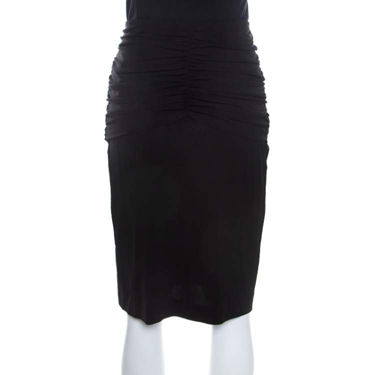 Pre Owned Escada Black Stretch Knit Ruched Braided Detail Edona Skirt M