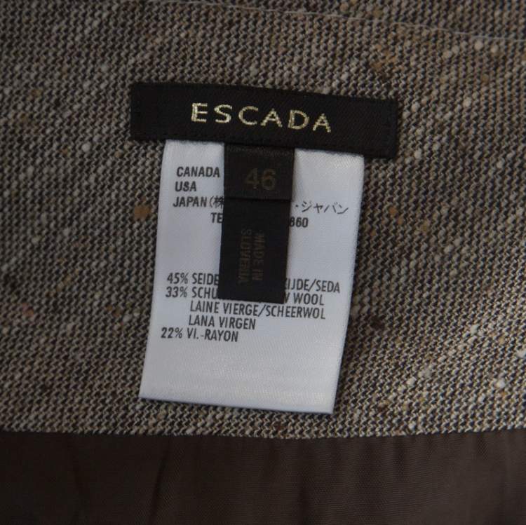 Pre Owned Escada Grey Silk and Wool Textured Belted Godet Skirt XXL