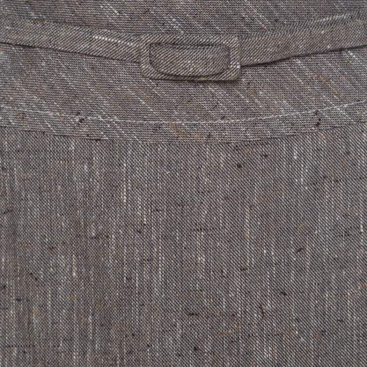 Pre Owned Escada Grey Silk and Wool Textured Belted Godet Skirt XXL