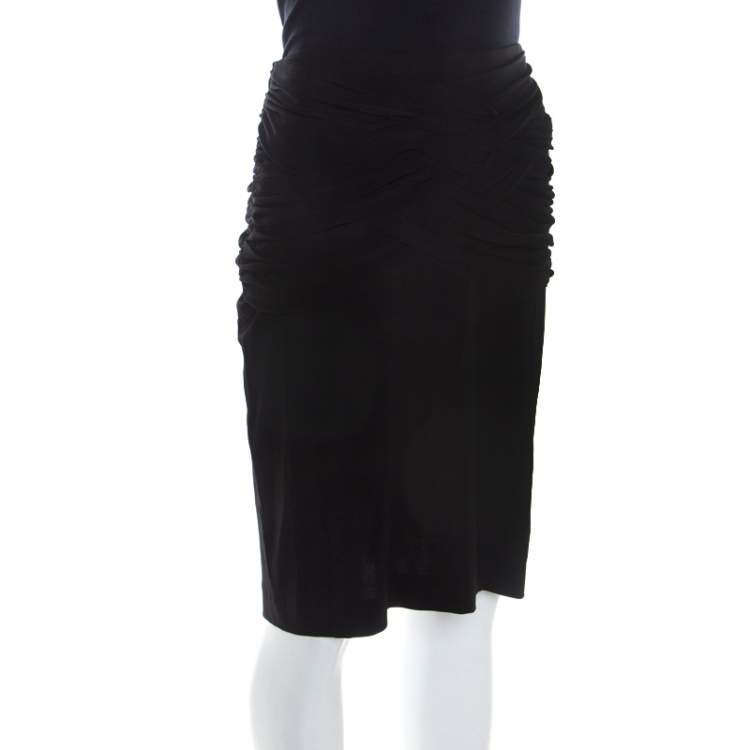 Pre Owned Escada Black Stretch Knit Ruched Braided Detail Edona Skirt XL