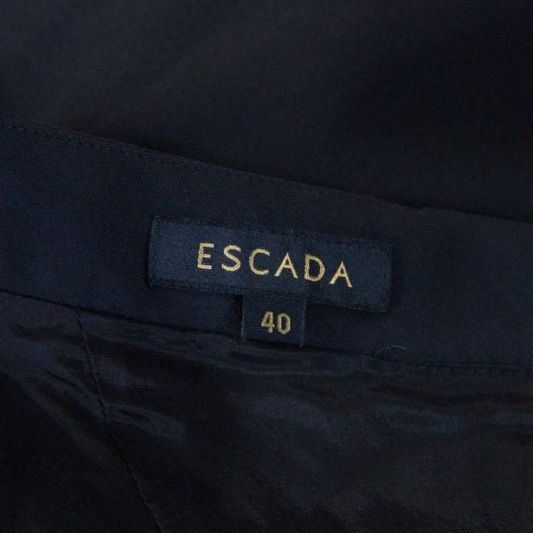 Pre Owned Escada Black Knit Lace Applique Detail Ralace Pencil Skirt L