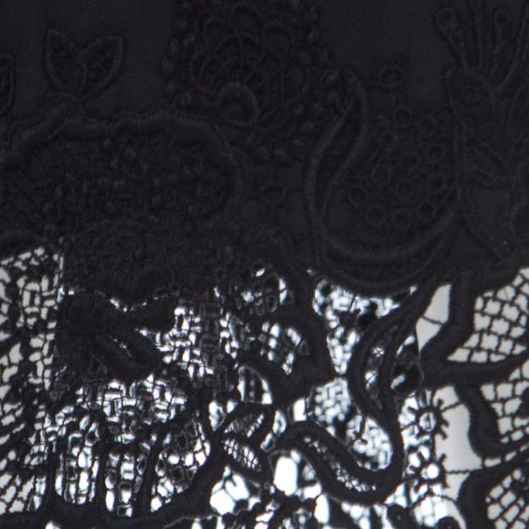 Pre Owned Escada Black Knit Lace Applique Detail Ralace Pencil Skirt L