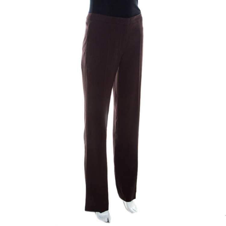Pre Owned Escada Dark Brown Wool Crepe Wide Leg Trousers S