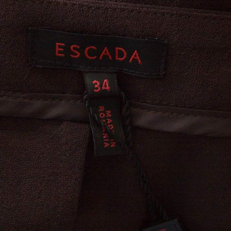 Pre Owned Escada Dark Brown Wool Crepe Wide Leg Trousers S