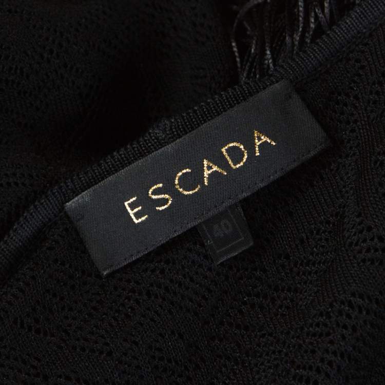 Pre Owned Escada Black Crochet Fringe Detail Cardigan L 