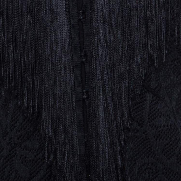 Pre Owned Escada Black Crochet Fringe Detail Cardigan L 