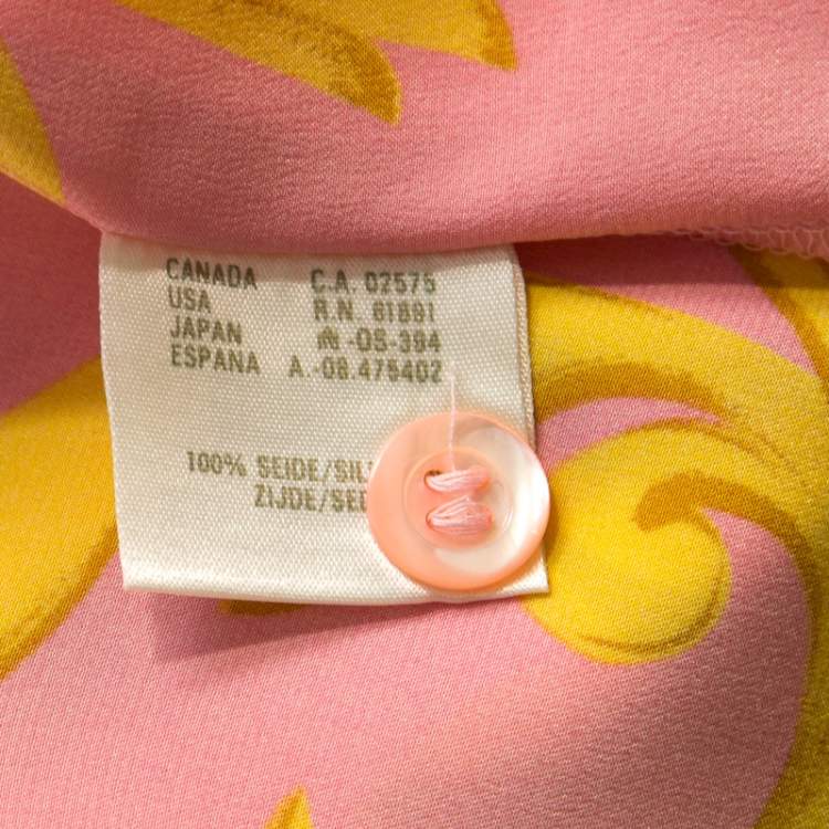 Pre Owned Escada Pink Printed Silk Padded Shoulder Shirt L 