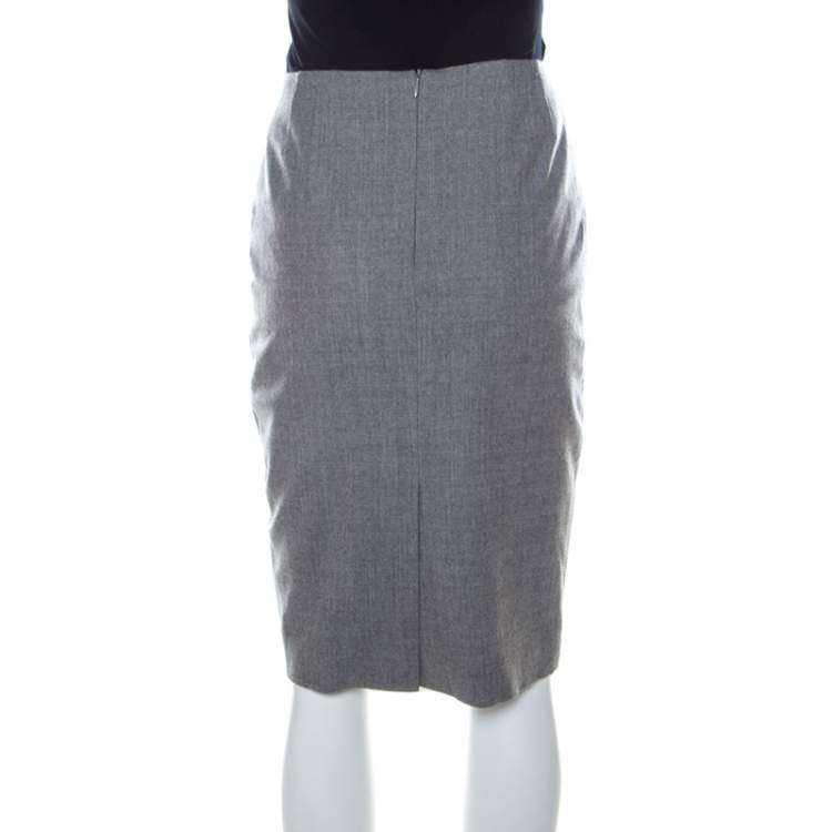 Pre Owned Escada Grey Wool Short Pencil Skirt S