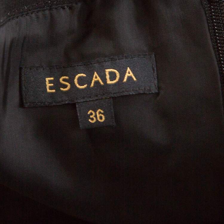Pre Owned Escada Metallic Grey Wool Blend Sheer Yoke Dariello Pencil Dress M
