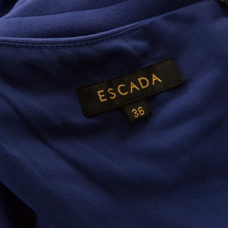 Pre Owned Escada Ink Blue Stretch Knit Pleated Dynamia Bodycon Dress M