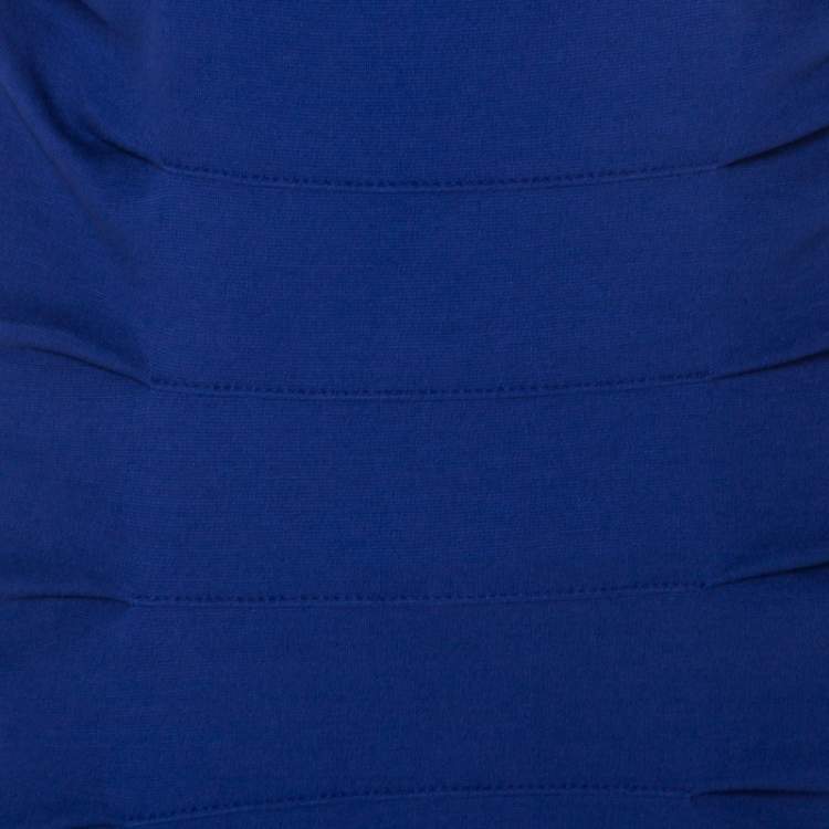 Pre Owned Escada Ink Blue Stretch Knit Pleated Dynamia Bodycon Dress M
