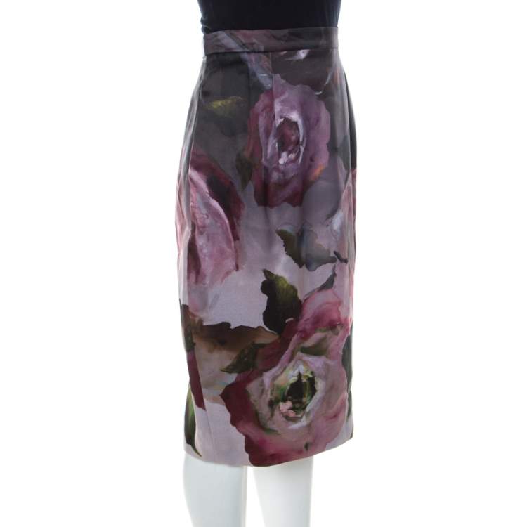 Pre Owned Escada Multicolor Floral Print Knee Length Sheath Skirt M