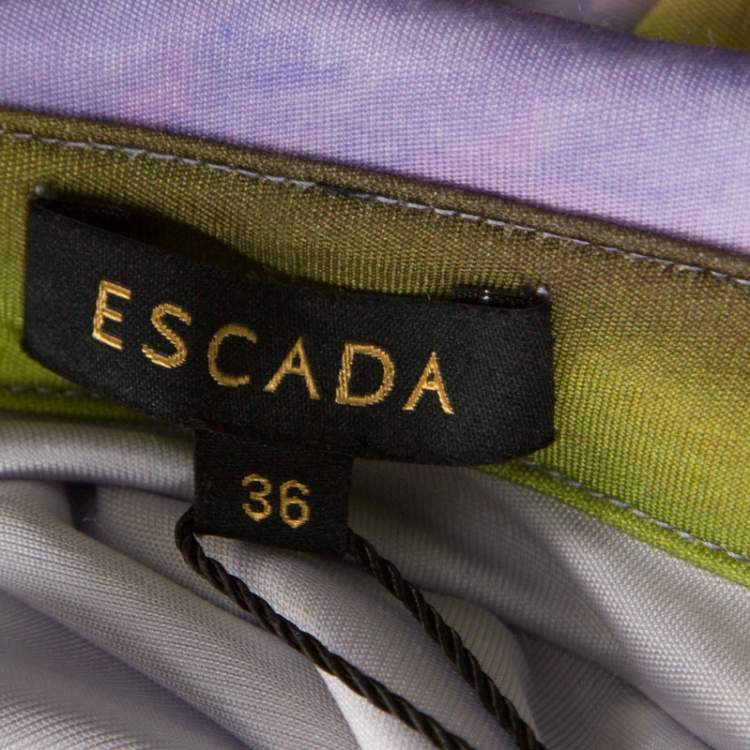 Pre Owned Escada Multicolor Fantasy Print Jersey Pleat Front Etiennise Dress M