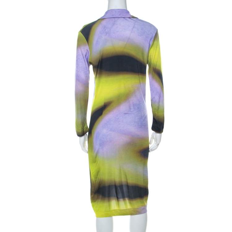 Pre Owned Escada Multicolor Fantasy Print Jersey Pleat Front Etiennise Dress M