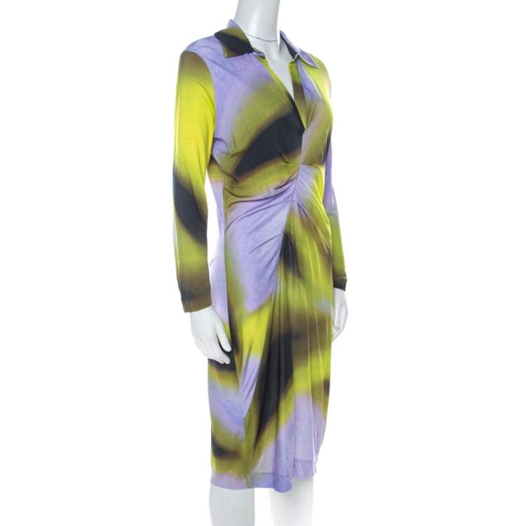 Pre Owned Escada Multicolor Fantasy Print Jersey Pleat Front Etiennise Dress M