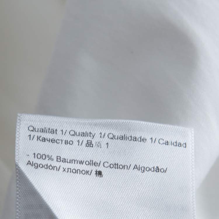 Pre Owned Escada White Cotton Drop Shoulder Three Quarter Sleeve Collared Top L 