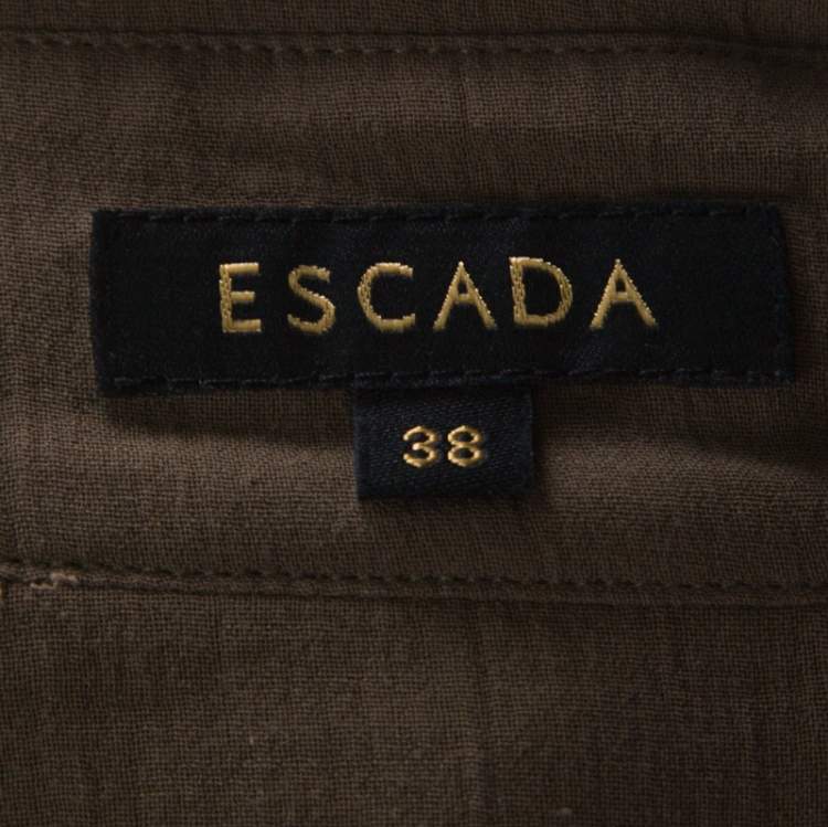 Pre Owned Escada Olive Green Cotton Gold Snap Button Detail Shirt M