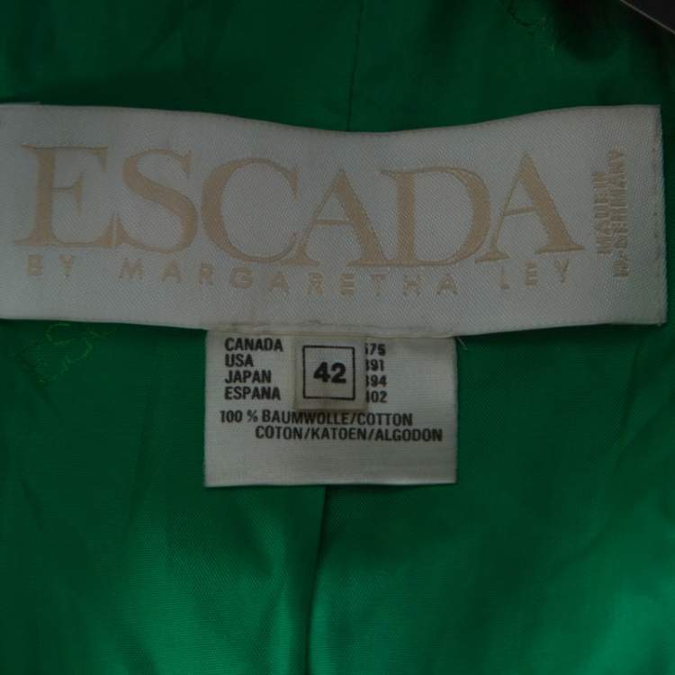 Pre Owned Escada Bicolor Leopard Print Cotton Short Sleeve Double Breasted Blazer L