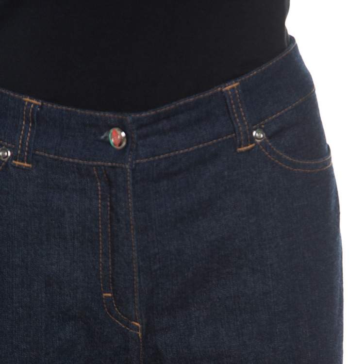 Pre Owned Escada Blue Dark Wash Denim Turn Up Embellished Hem Jeans M