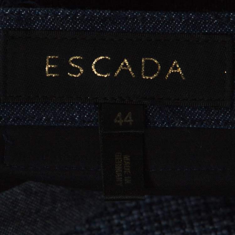 Pre Owned Escada Indigo Denim Floral Embroidered Straight Leg Jeans XL 