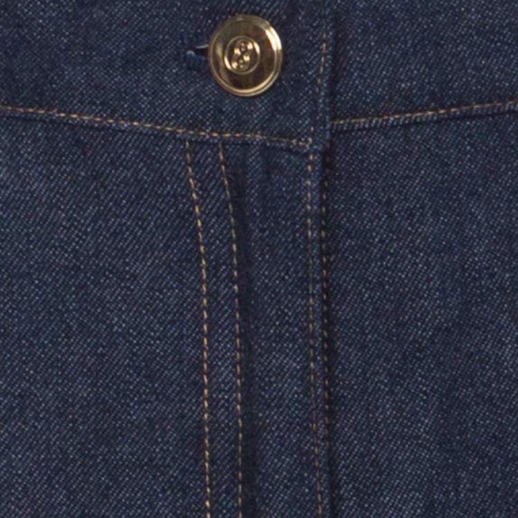 Pre Owned Escada Indigo Denim Floral Embroidered Straight Leg Jeans XL 
