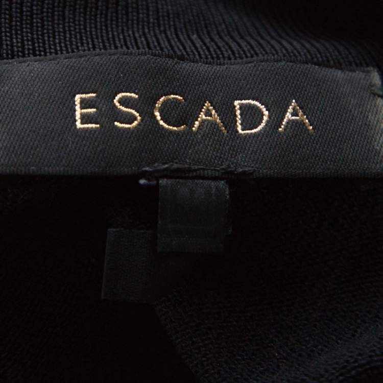Pre Owned Escada Black Stretch Wool Embellished Sleeveless Lace Top XL