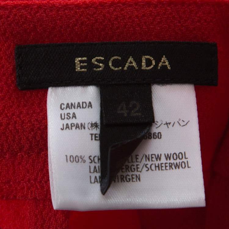 Pre Owned Escada Red Crepe Wool Wide Leg Trousers L