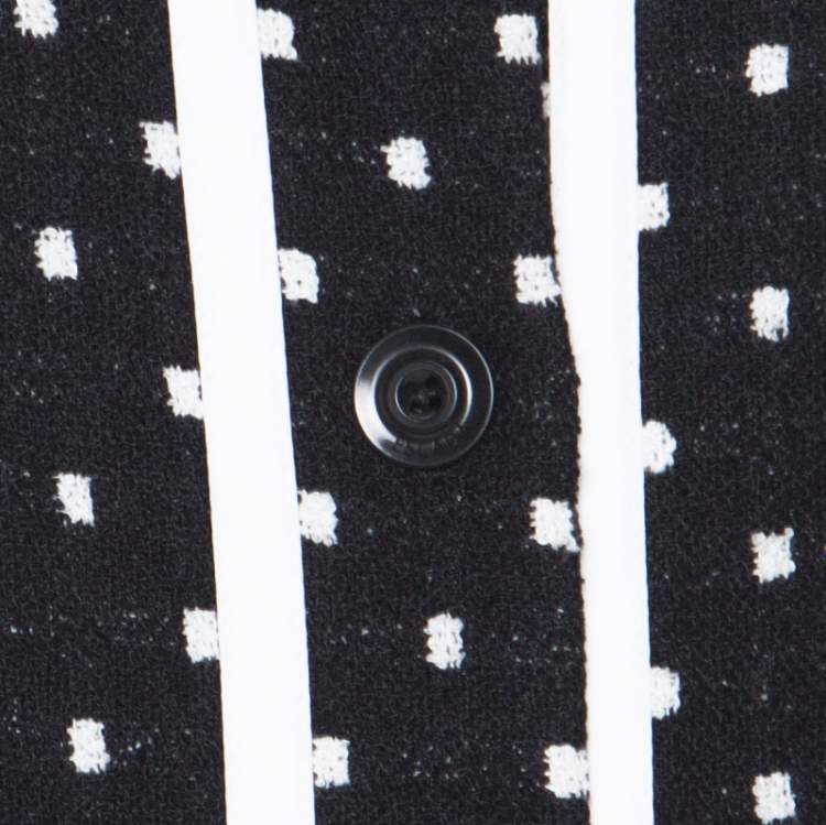 Pre Owned Escada Navy Blue Knit Polka Square Pattern Contrast Trim Jacket XL 
