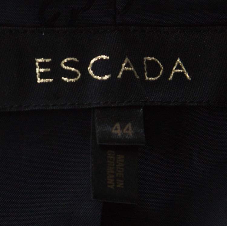 Pre Owned Escada Navy Blue Knit Polka Square Pattern Contrast Trim Jacket XL 