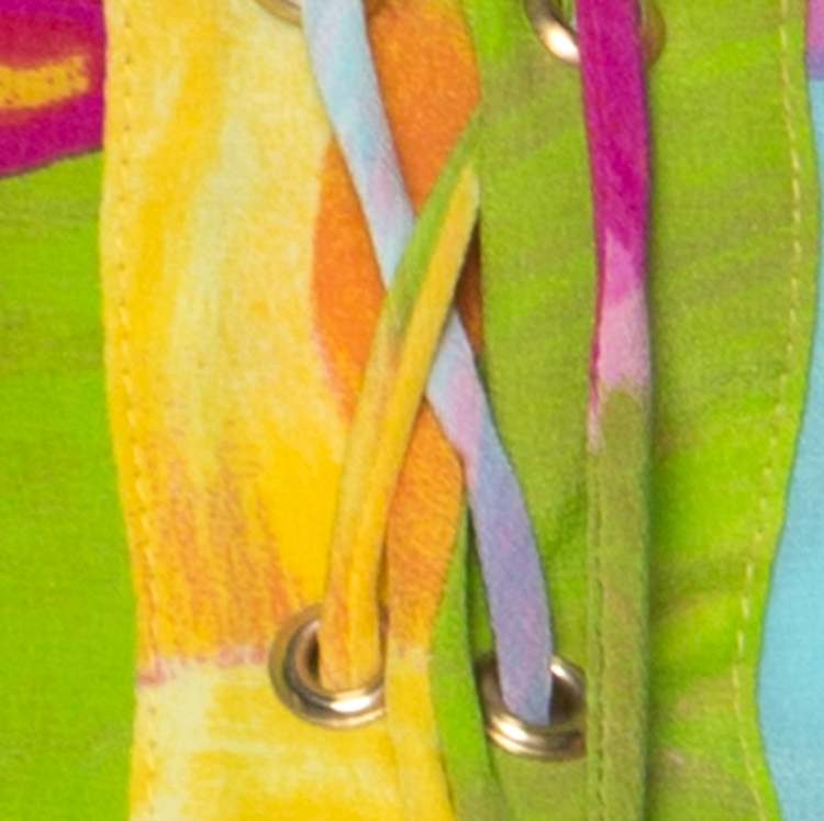 Pre Owned Escada Multicolor Printed Silk Side Slit Detail Maxi Dress XL 