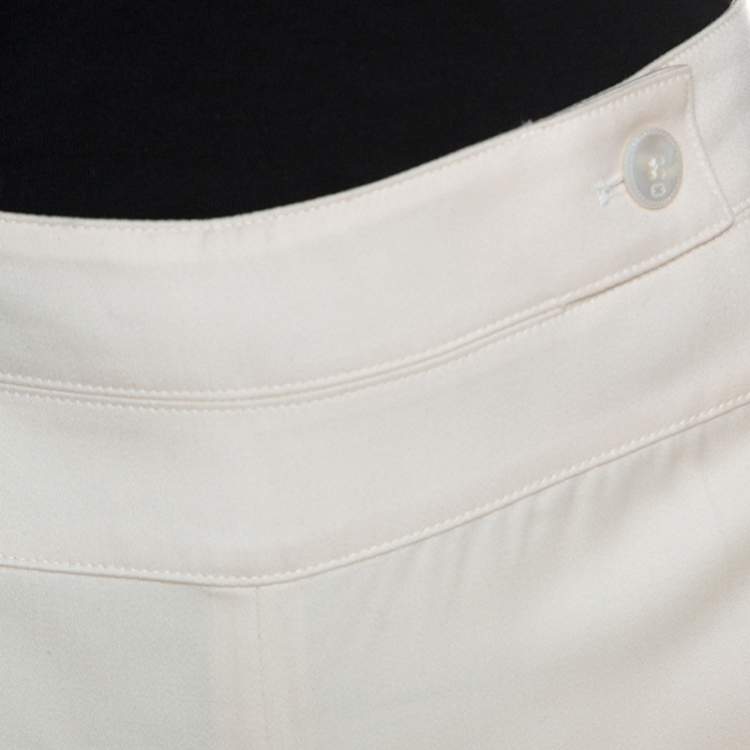 Pre Owned Escada Off White Virgin Wool Wide Leg Trousers XL