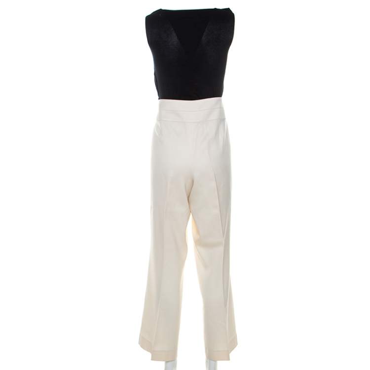 Pre Owned Escada Off White Virgin Wool Wide Leg Trousers XL